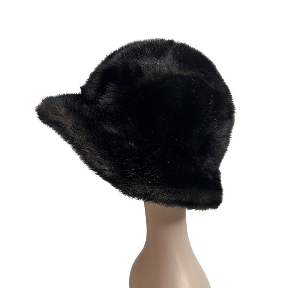 Sears Fashions Vintage Faux Fur Bucket Hat‎ Black Winter Warm Cozy Union made main image 6